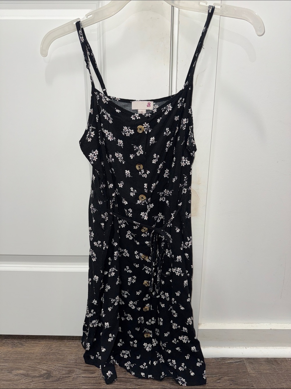 Black Floral Button-Front Sleep Dress with Tie Waist